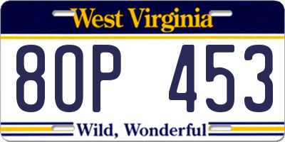 WV license plate 8OP453