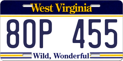WV license plate 8OP455