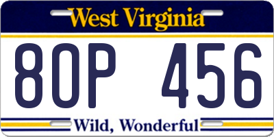 WV license plate 8OP456