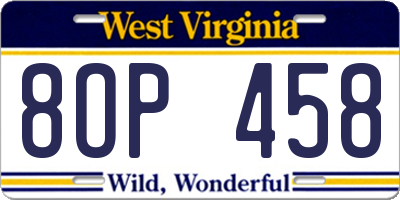 WV license plate 8OP458