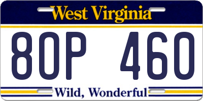 WV license plate 8OP460
