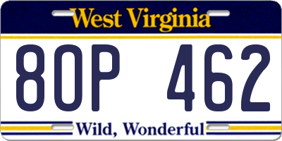 WV license plate 8OP462
