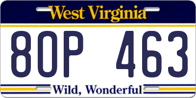 WV license plate 8OP463