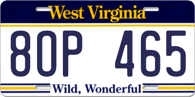 WV license plate 8OP465