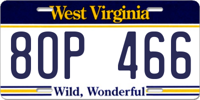 WV license plate 8OP466