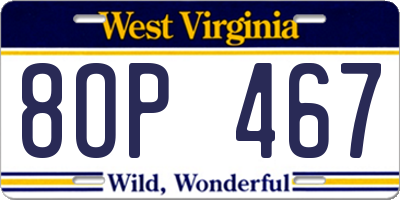 WV license plate 8OP467