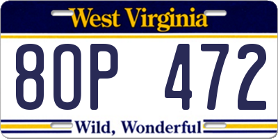 WV license plate 8OP472