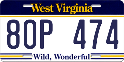 WV license plate 8OP474