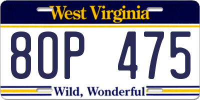 WV license plate 8OP475