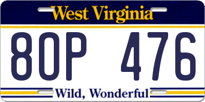 WV license plate 8OP476
