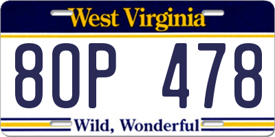 WV license plate 8OP478