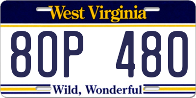WV license plate 8OP480