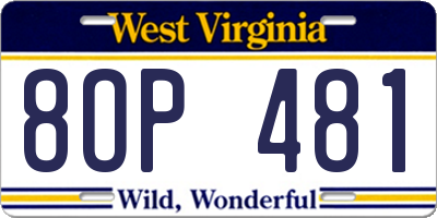 WV license plate 8OP481