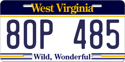 WV license plate 8OP485