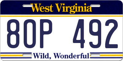 WV license plate 8OP492