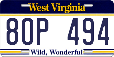 WV license plate 8OP494