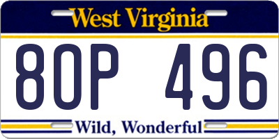 WV license plate 8OP496