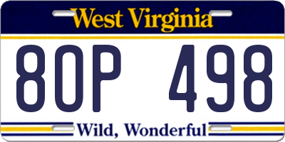 WV license plate 8OP498