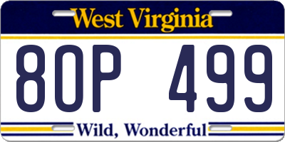 WV license plate 8OP499
