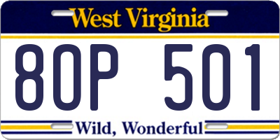 WV license plate 8OP501