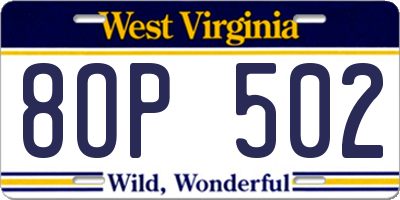 WV license plate 8OP502