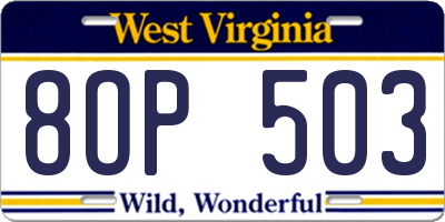 WV license plate 8OP503