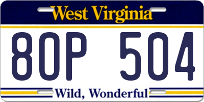 WV license plate 8OP504