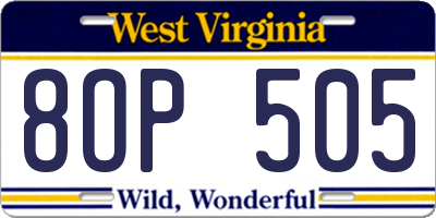 WV license plate 8OP505