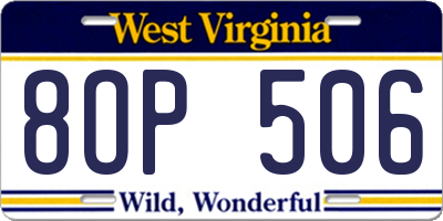 WV license plate 8OP506