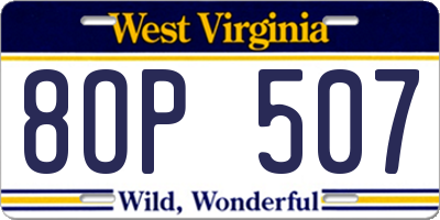 WV license plate 8OP507