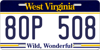 WV license plate 8OP508