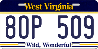 WV license plate 8OP509