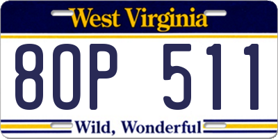 WV license plate 8OP511