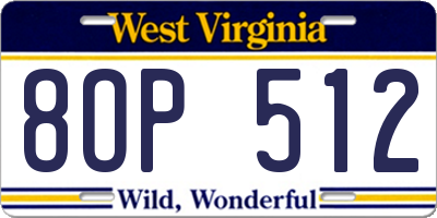 WV license plate 8OP512