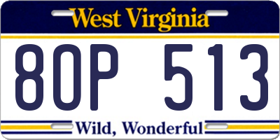 WV license plate 8OP513