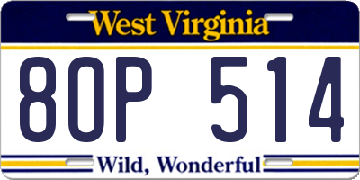 WV license plate 8OP514