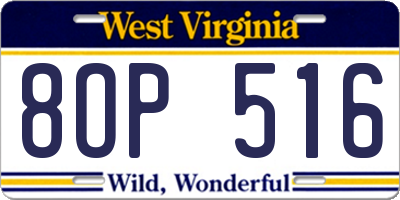 WV license plate 8OP516