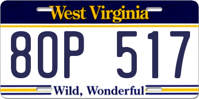 WV license plate 8OP517