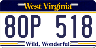 WV license plate 8OP518