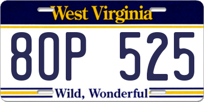 WV license plate 8OP525