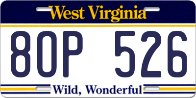 WV license plate 8OP526