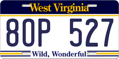WV license plate 8OP527