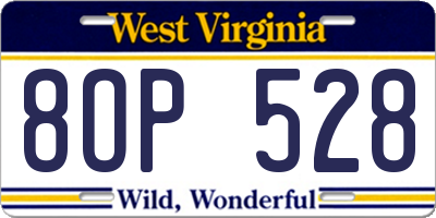 WV license plate 8OP528