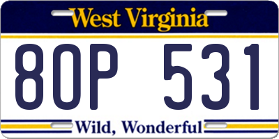 WV license plate 8OP531