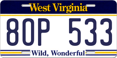 WV license plate 8OP533