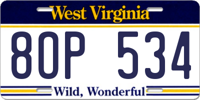 WV license plate 8OP534