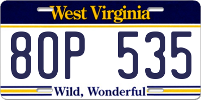 WV license plate 8OP535