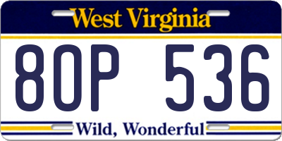 WV license plate 8OP536