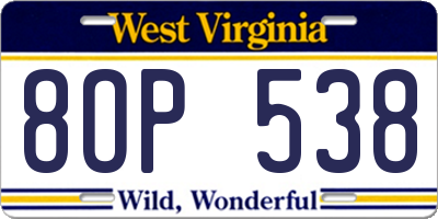 WV license plate 8OP538