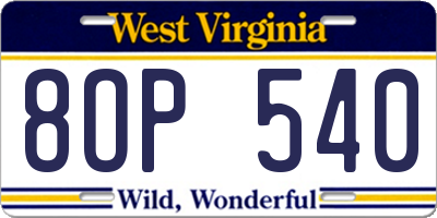 WV license plate 8OP540